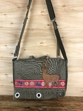 lemonfish Germany Unisex Zip Green Canvas Crossbody Bag Appliqué Unique